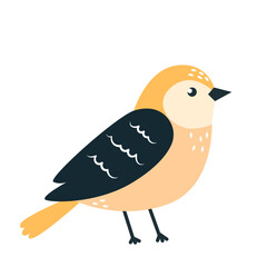 Cute cartoon yellow bird on white background