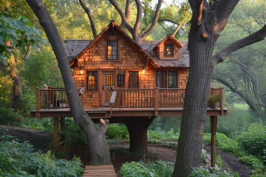 Cute little tree house for kids in the forest