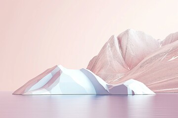 Surreal Landscape of Low-Poly Mountains and Ice