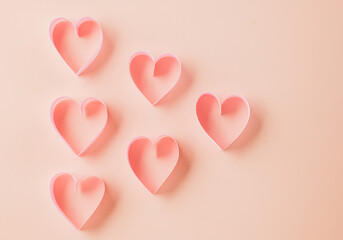 Happy Valentines Day. Flat lay pink ribbon heart shaped on pastel pink background, Festive...