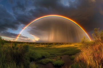 Fototapeta na wymiar rainbow over field made by midjourney
