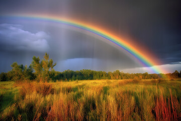 rainbow over the meadow made by midjourney