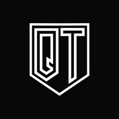 QT Letter Logo monogram shield geometric line inside shield isolated style design