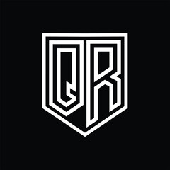 QR Letter Logo monogram shield geometric line inside shield isolated style design