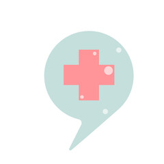 Obraz premium Medical chat bubble with cross icon. Vector illustration in flat style.