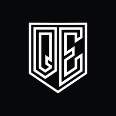 QE Letter Logo monogram shield geometric line inside shield isolated style design