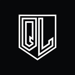 QL Letter Logo monogram shield geometric line inside shield isolated style design