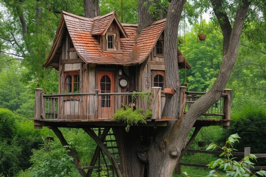 Cute little tree house for kids in the forest