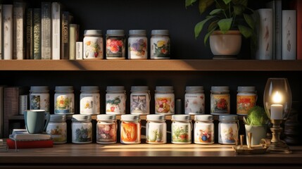 Diverse Collection of Jars on a Shelf