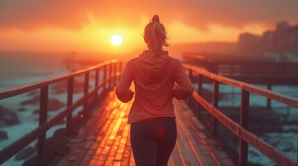 Fototapeta premium Healthy lifestyle, sporty woman running early in the forest area, healthy fitness concept.