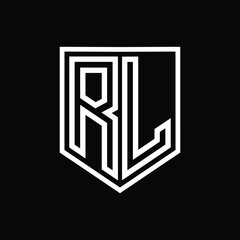 RL Letter Logo monogram shield geometric line inside shield isolated style design