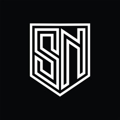 SN Letter Logo monogram shield geometric line inside shield isolated style design