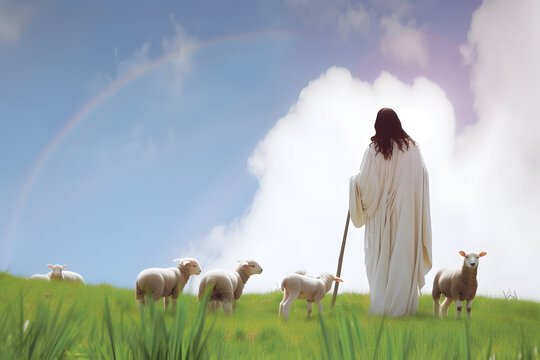 Jesus Christ, good shepherd and flock of sheep