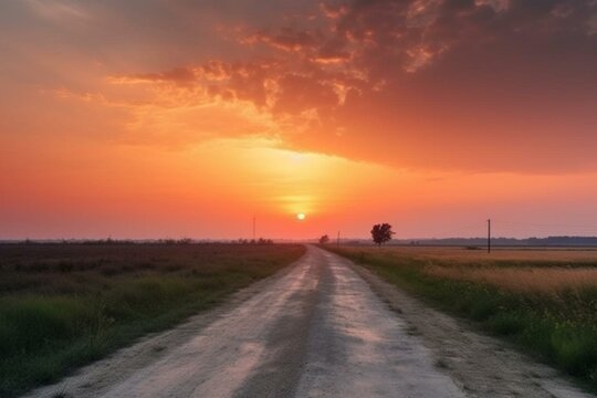 Road and sky scenery at sunrise. Generative AI