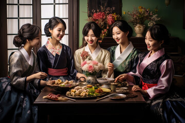 Fototapeta na wymiar group of korean women party at home