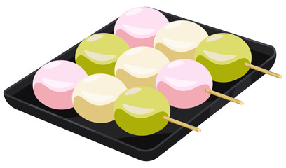 Hanami Dangos in Black Tray - Spring Anime Food Illustration