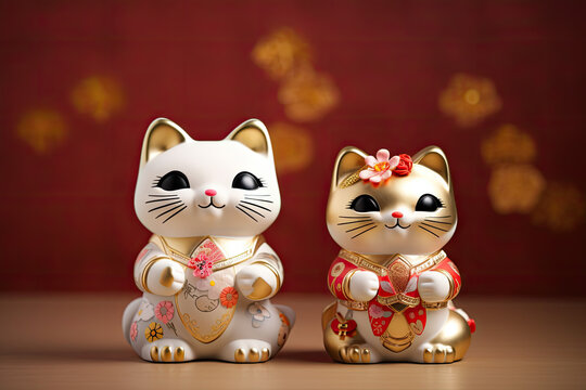 
lucky cats with studio background, copy space