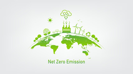 Net Zero target in 2050, CO2 reduction and Carbon Net zero emission concept, Earth day, World environment day and sustainable development concept, vector illustration