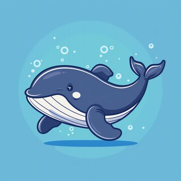 Flat design cute whale vector for logo or branding.