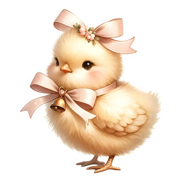 cute chick wearing pink bows clip art preview