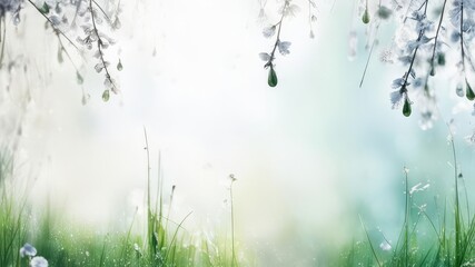 Abstract spring background with greenery and tree branches.