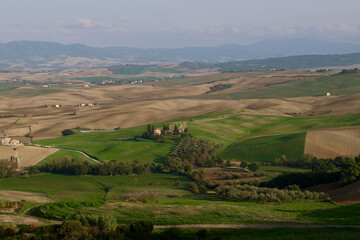 A panoramic view over the hills of Tuscany in autumn, Italy.