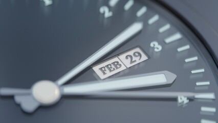 3d rendering clock of change to February 29th. Leap year concept design. 3d illustration in realism...