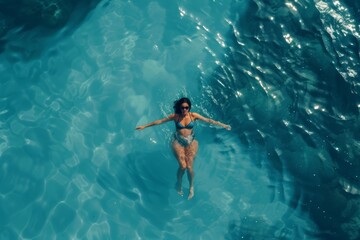 woman in the blue sea Ariel view ,holidays concept
