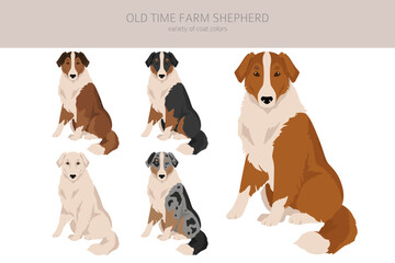 Old time farm shepherd clipart. Different coat colors set.  Vector illustration