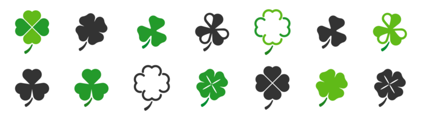 Foto op Plexiglas Clover icon set. St Patrick's day. Green clover icons. Four leaf clover. Vector illustration. ©  millennial