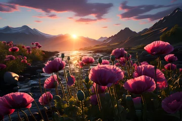 Rolgordijnen Opium poppy field © Impact AI