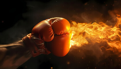 flaming boxing glove on neutral background