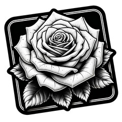 Monochrome Rose Engraving Artwork on Black
