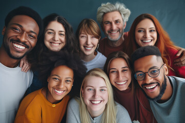 Group of smiling various ages and nationalities people in classroom or office. Diversity concept - obrazy, fototapety, plakaty
