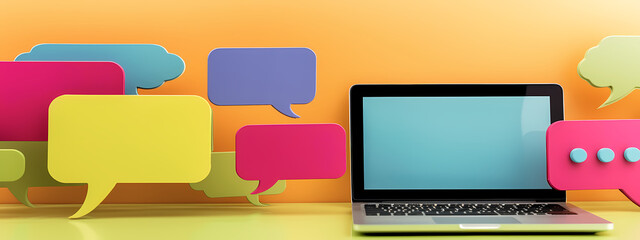 Fototapeta premium Speech bubbles and a laptop computer