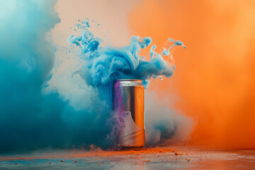 Fototapeta premium can is filled with colorful and blue smoke