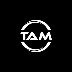 TAM letter logo design with black background in illustrator, cube logo, vector logo, modern alphabet font overlap style. calligraphy designs for logo, Poster, Invitation, etc.