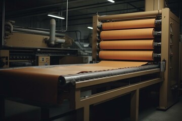 A time-lapse video of an automated machine stacking leather sheets. Generative AI