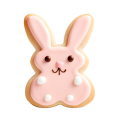 Decorated easter bunny cookies with white icing and colorful details isolated on a transparent background