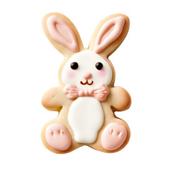 Obraz premium Decorated easter bunny cookies with white icing and colorful details isolated on a transparent background