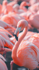 Naklejka premium A flock of flamingos each feathered in soft pastel colors congregates in the marsh a scene of peaceful coexistence