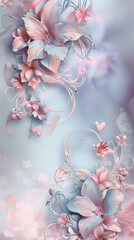 Fototapeta na wymiar A romantic photo frame hearts intertwined with floral designs all captured in dreamy pastel tones