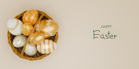 Happy Easter holiday banner. Greeting banner. 3d render. Space for text.