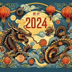 2024 Chinese New Year, Chinese New Year Background, year of the Dragon, vector illustration