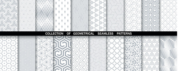 Geometric set of seamless gray and white patterns. Simple vector graphics.