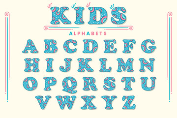 Kids Doodle Art comic colorful lettering font. Vector alphabets.