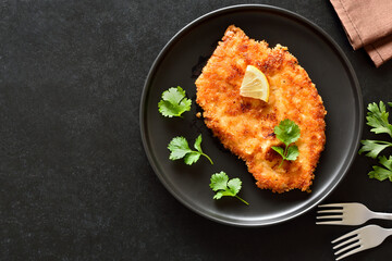 Chicken schnitzel on plate