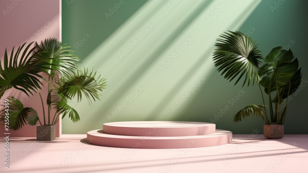 Poster a beautiful podium with light and shadow in pastel colors. a platform for demonstrating products and