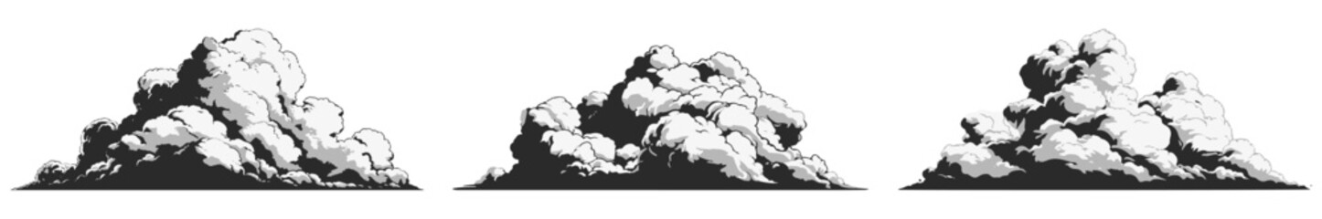 Fototapeta premium cloud on the ground. explode smoke on the surface illustration. minimalism simple color. isolated on transparent background.