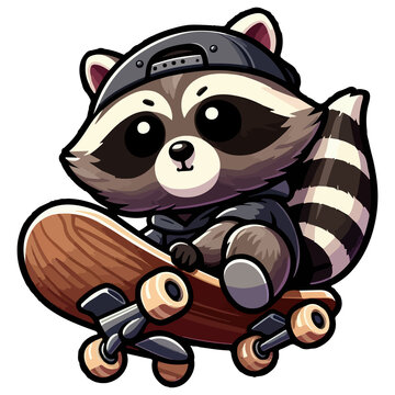Cute Raccoon Riding Skateboard Vector illustration   